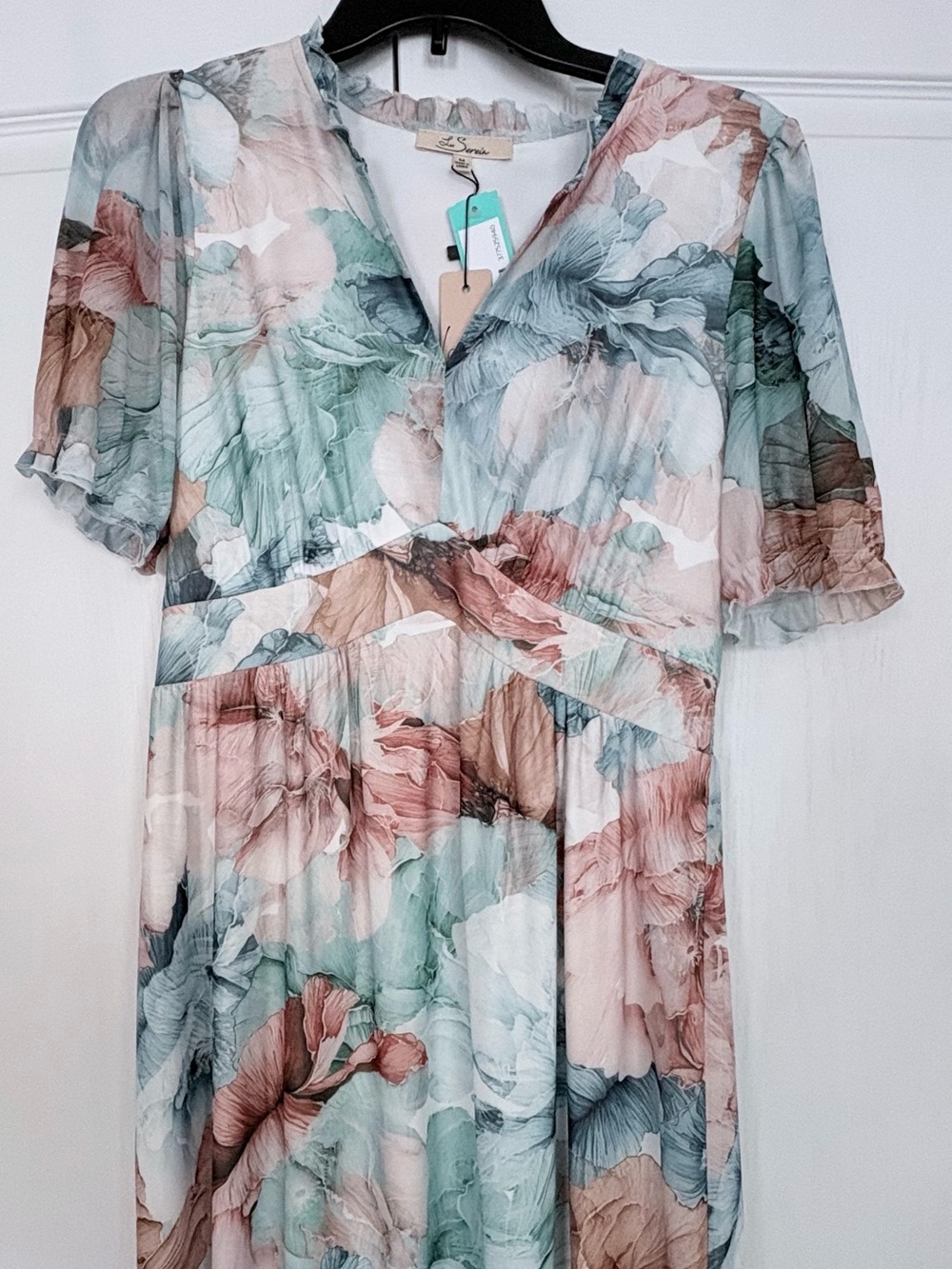 Pastel Floral V-Neck Midi Dress - Multi